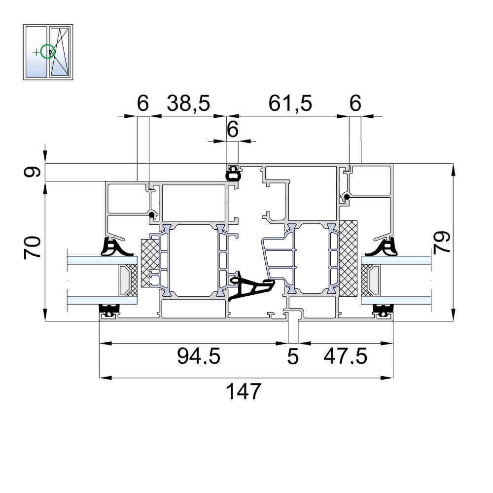 MB-79 - sash and fixed panel with central mullion MB-79 - sash and fixed panel with central mullion