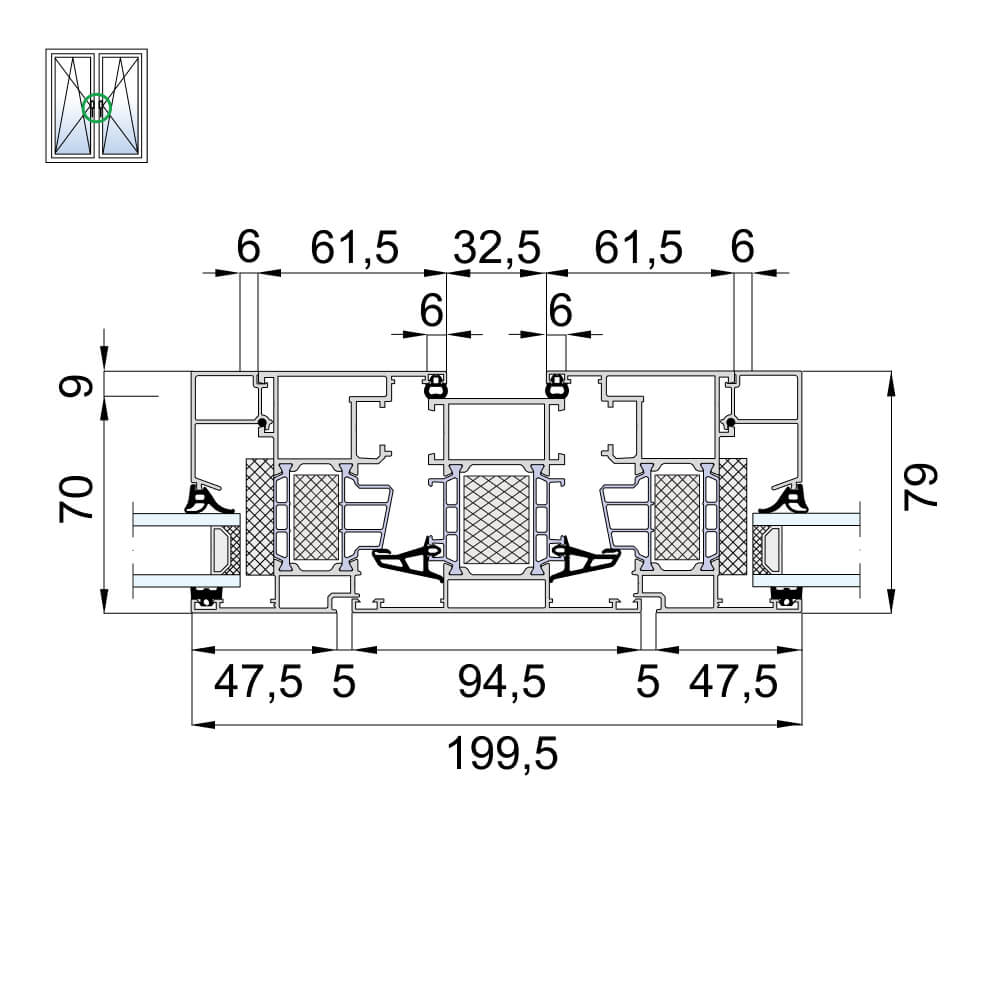 MB-79 SI - detail of double sashes with mullion MB-79 SI - detail of double sashes with mullion