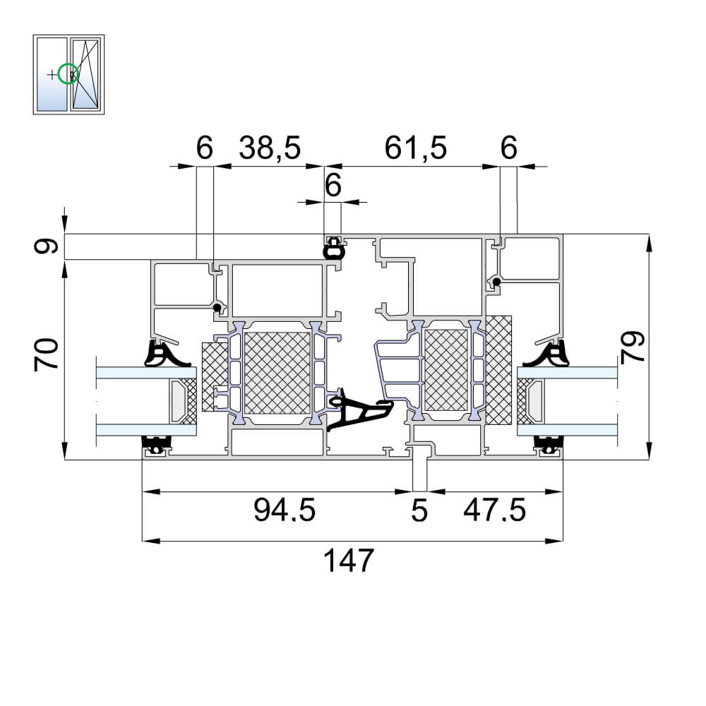 MB-79 SI - sash and fixed panel with central mullion MB-79 SI - sash and fixed panel with central mullion