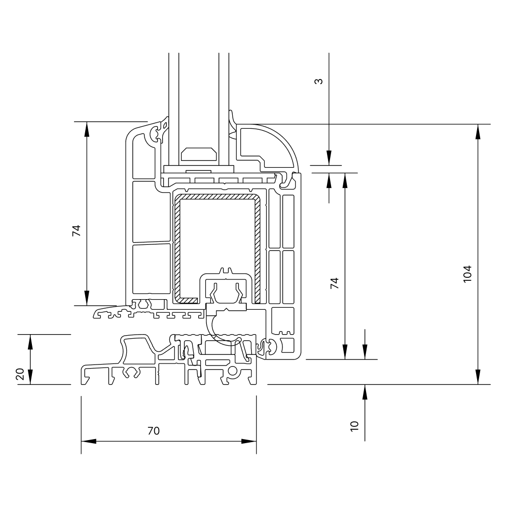Detailed drawing: Door threshold and sash section