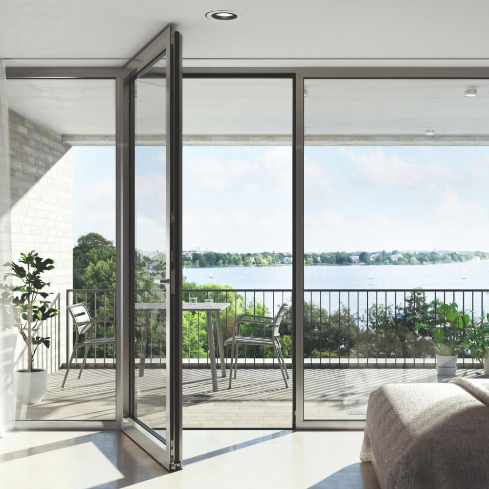 Opened aluminium french door