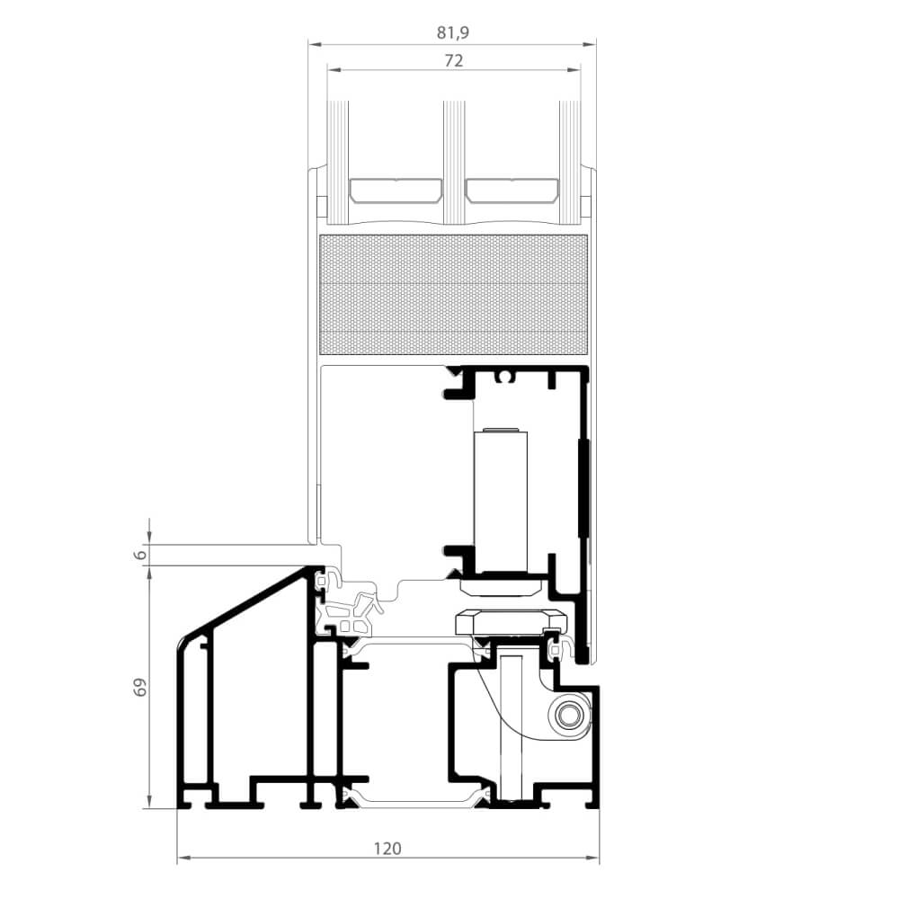 Exclusive Classic: side frame (hinge side with concealed door hinges) with sash