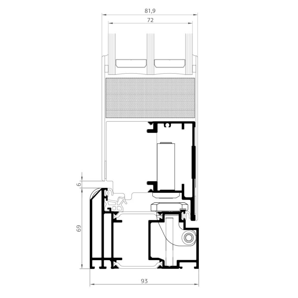 Exclusive Elegant: side frame (hinge side with concealed door hinges) with sash