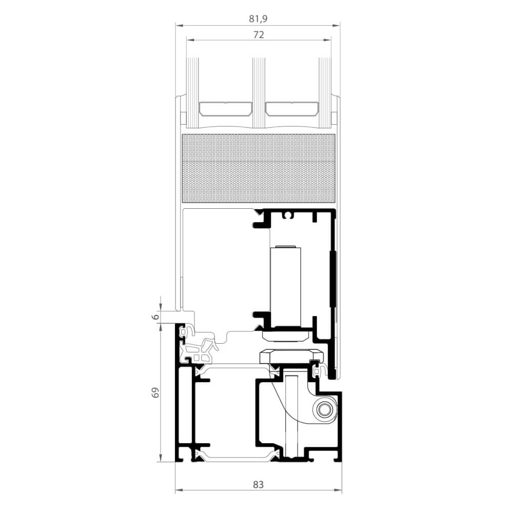 Exclusive Modern: side frame (hinge side with concealed door hinges) with sash