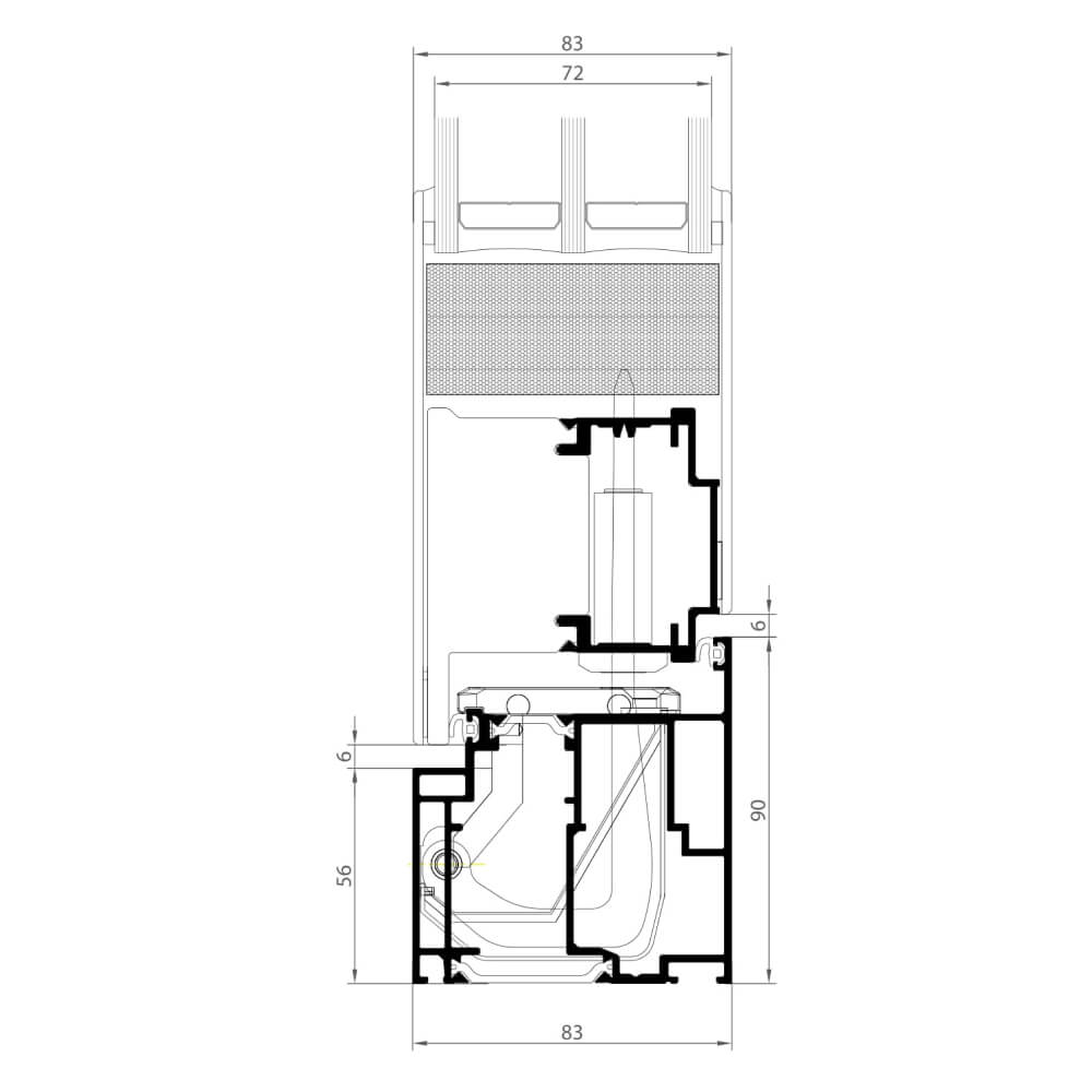 Premium Modern outward opening: side frame (hinge side with concealed door hinges) with sash