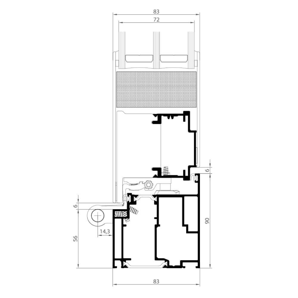 Premium Modern outward opening: side frame (hinge side) with sash