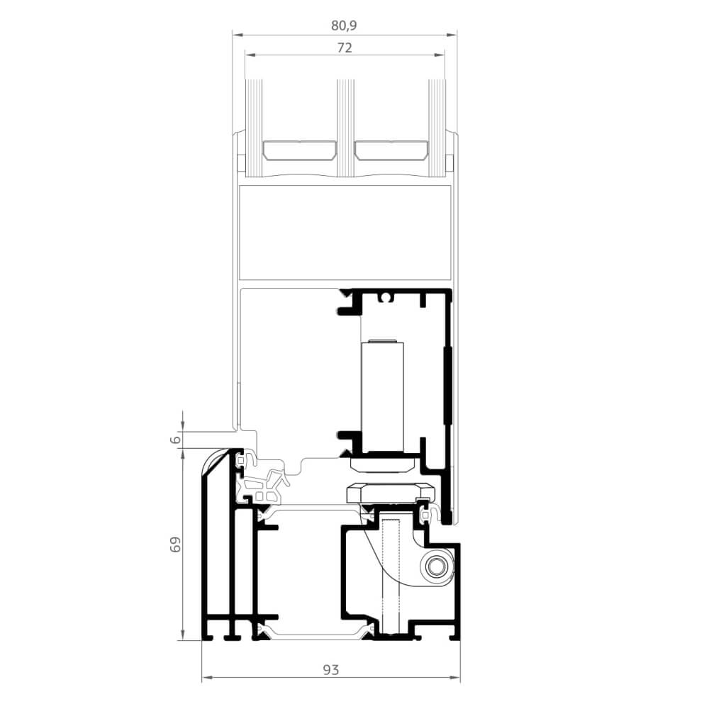 Premium Elegant: side frame (hinge side with concealed door hinges) with sash