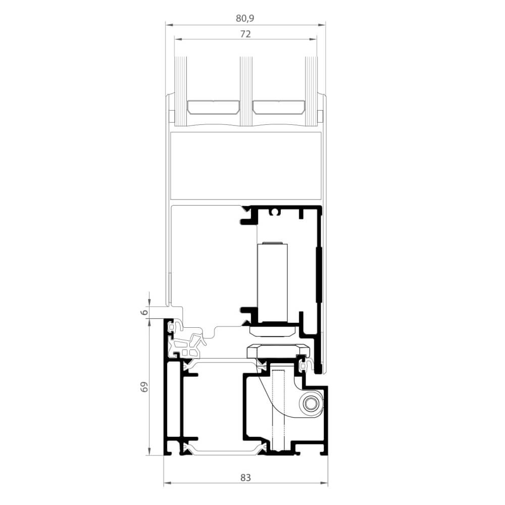 Premium Modern: side frame (hinge side with concealed door hinges) with sash