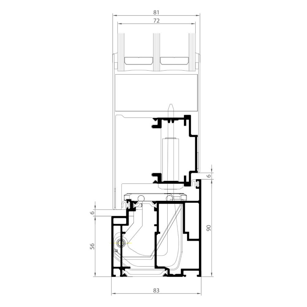 Premium Modern outward opening: side frame (hinge side with concealed door hinges) with sash