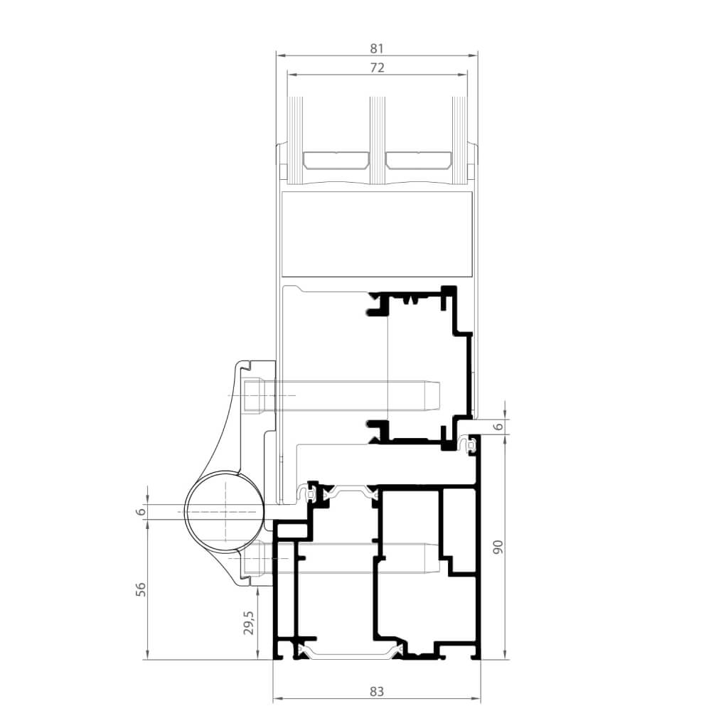 Premium Modern outward opening: side frame (hinge side) with sash