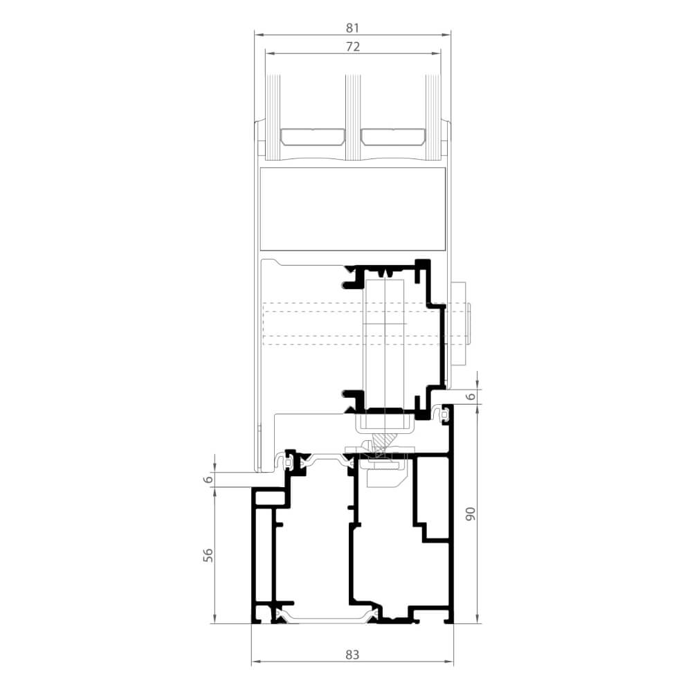 Premium Modern outward opening: side frame (lock side) with sash