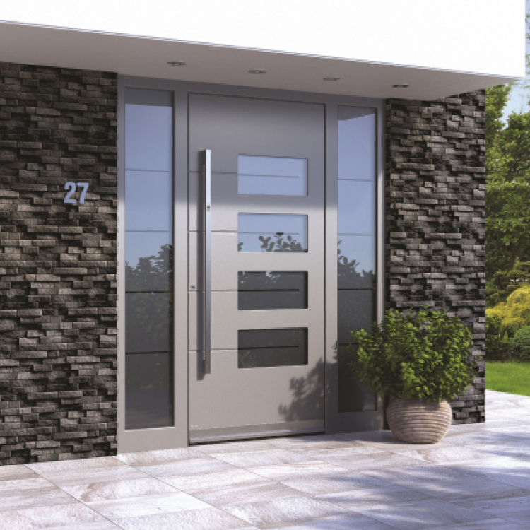 Barcelona front door with glazed elements and side panels