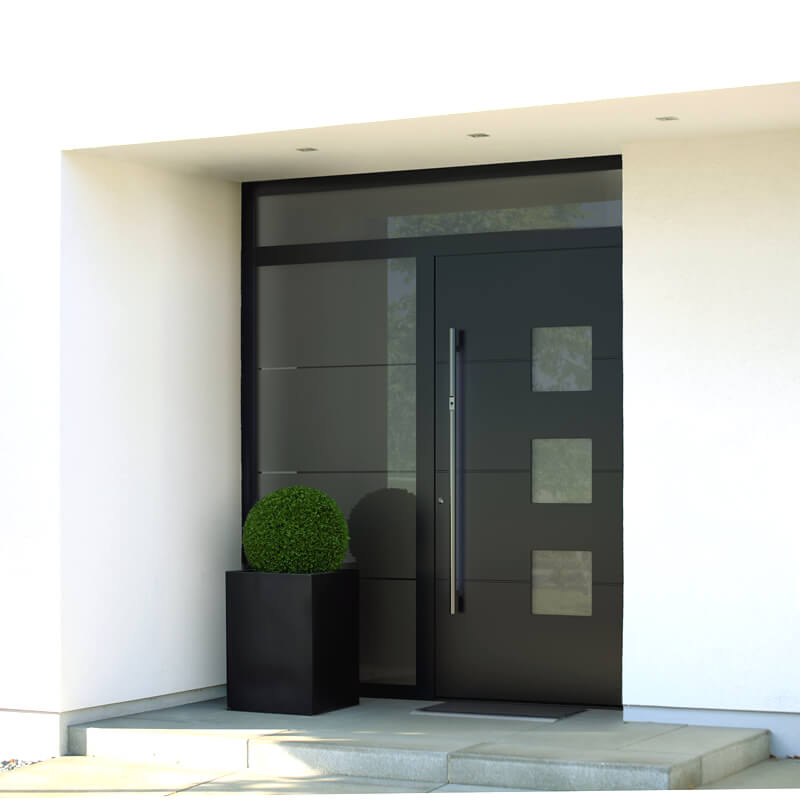 Athracite front door with lots of glass