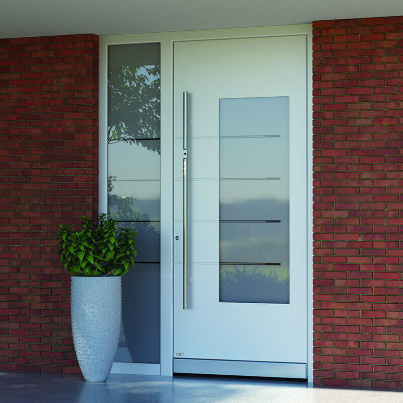 Athens front door with a large central glass insert and side panels