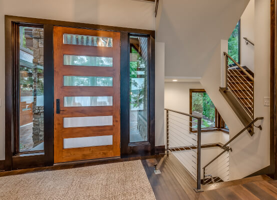 Wood front door with glass