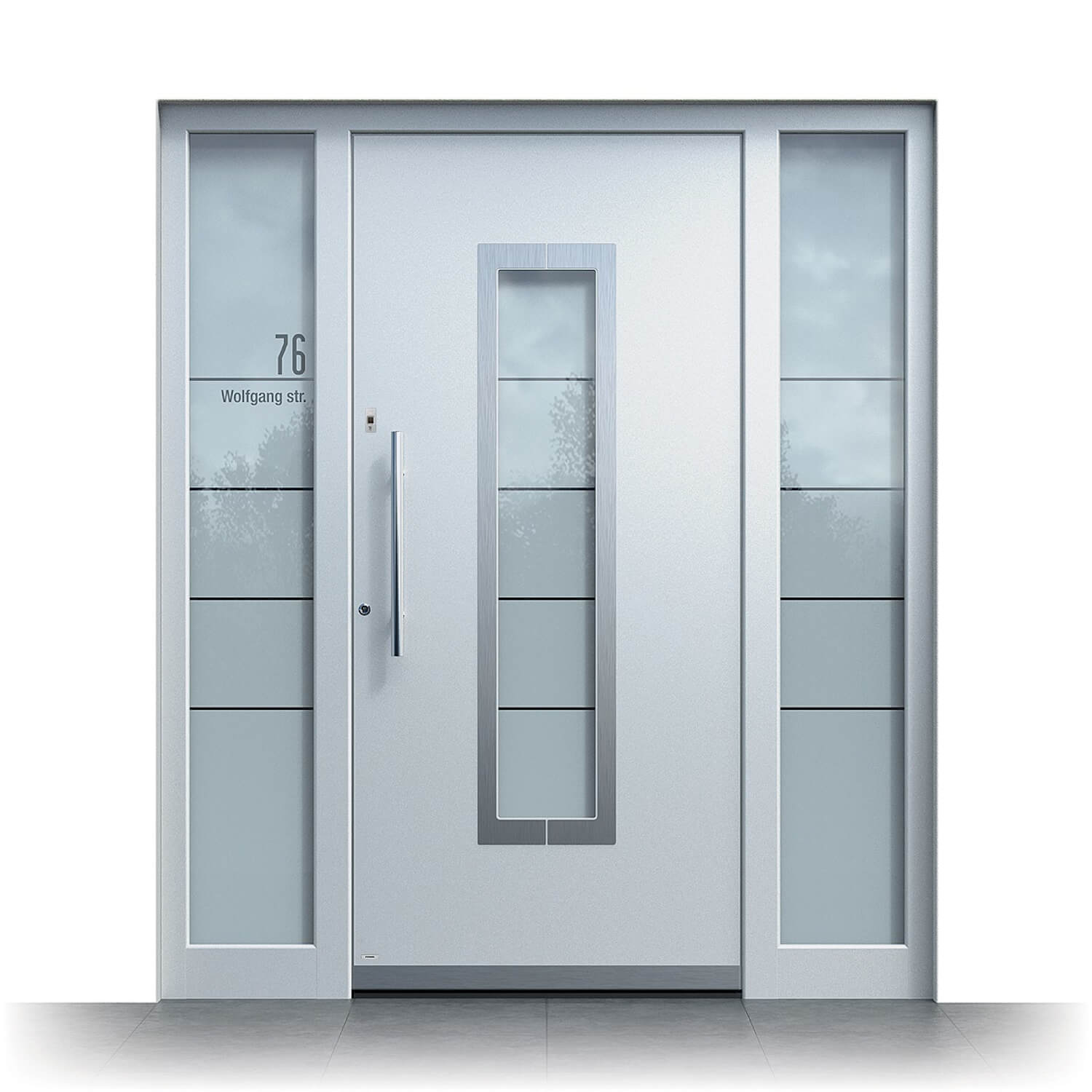 Madrid front door model featuring side panels in silver-grey