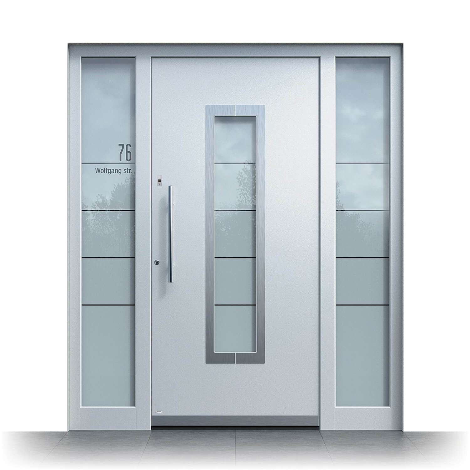 Madrid front door model featuring side panels in silver-grey