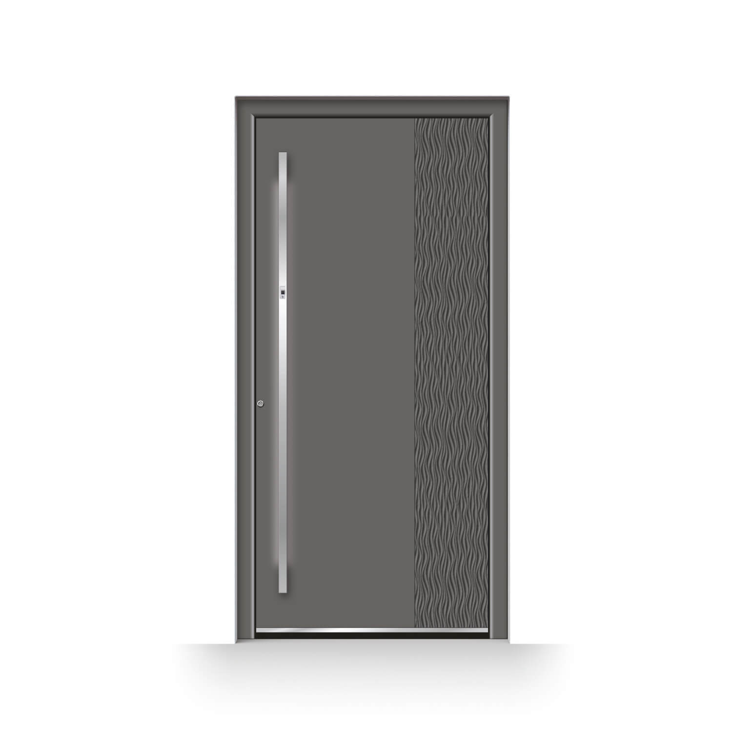 Front door model Moncton in grey with decorative millwork