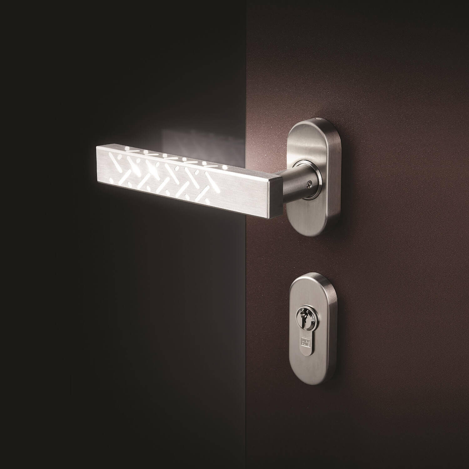 Square inside handle made of stainless steel with illuminated finish