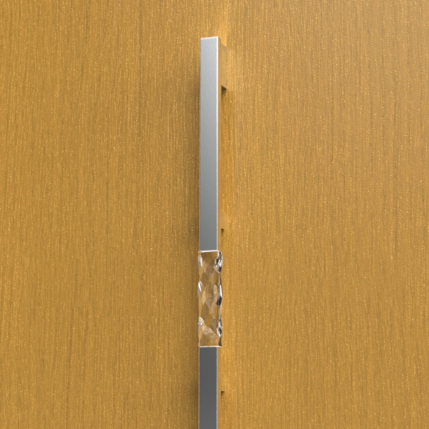 Wooden front door handle with glass insert