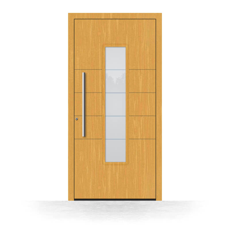 Wood front door Plymouth model, exterior view