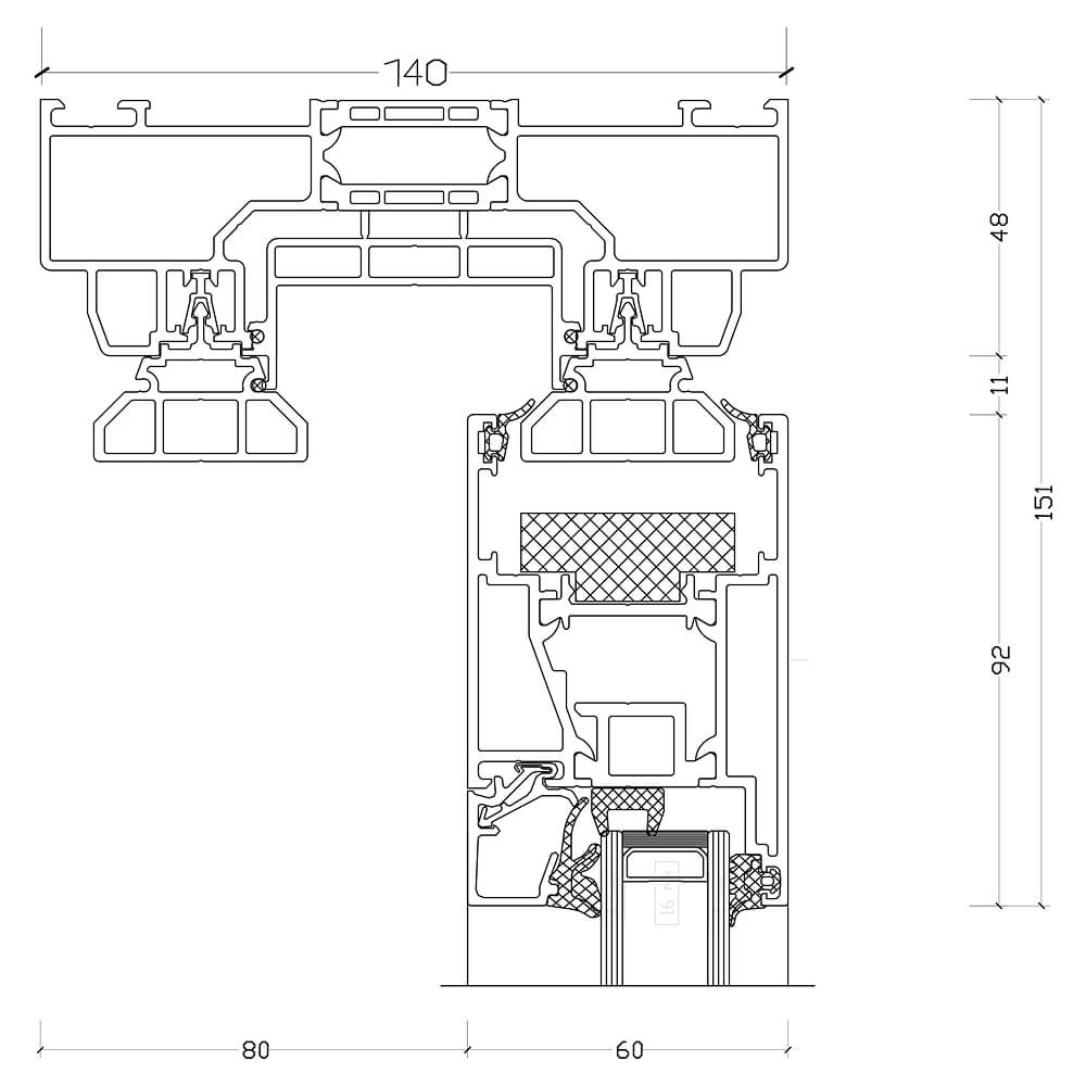 Schüco ASE 60.HI - top detail of fixed panel