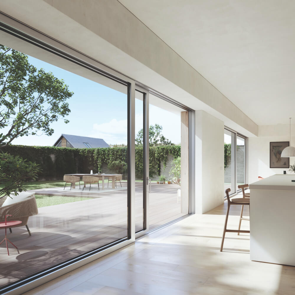 Aluminium lift and slide door in grey
