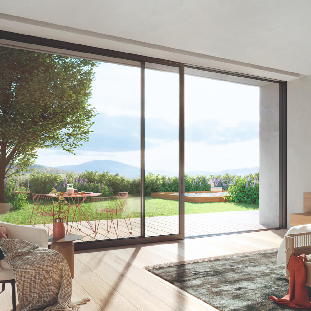 Aluminium lift and slide door in living room