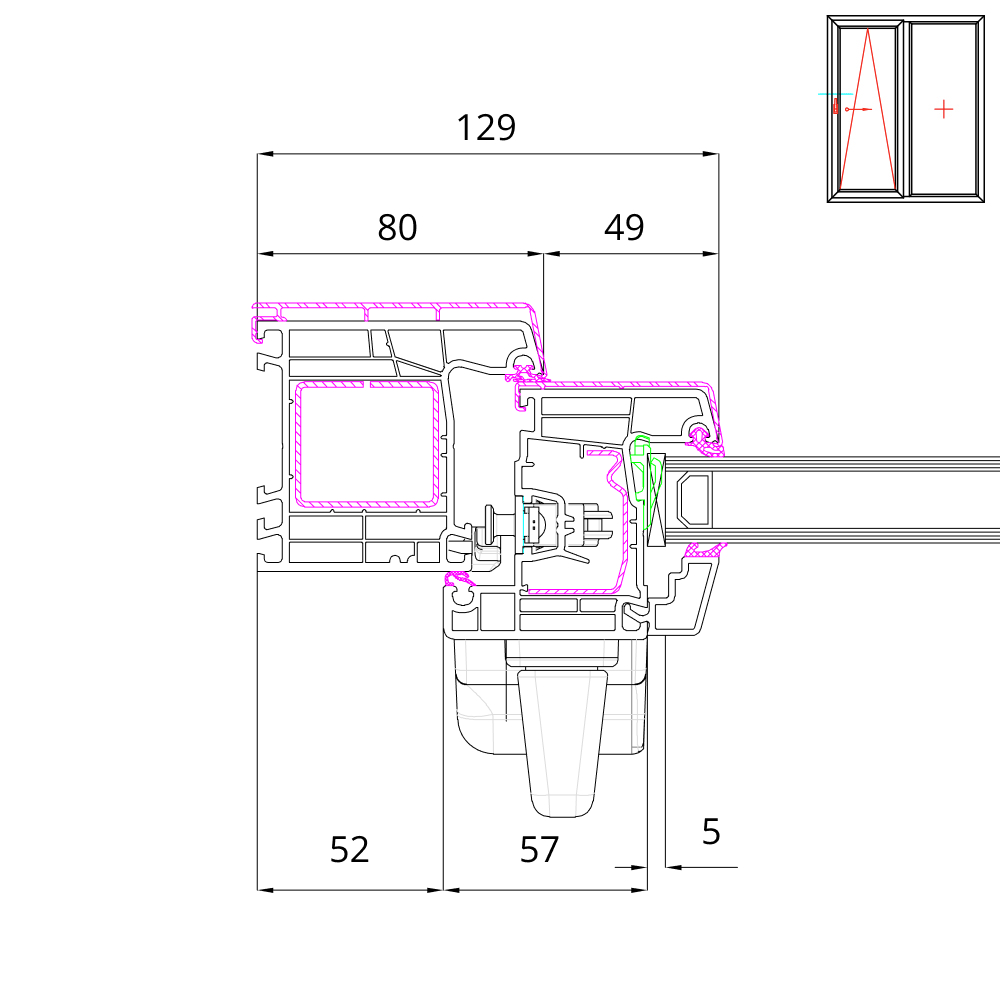 IDEAL TwinSet 4000 - detail of the frame and sash with handle