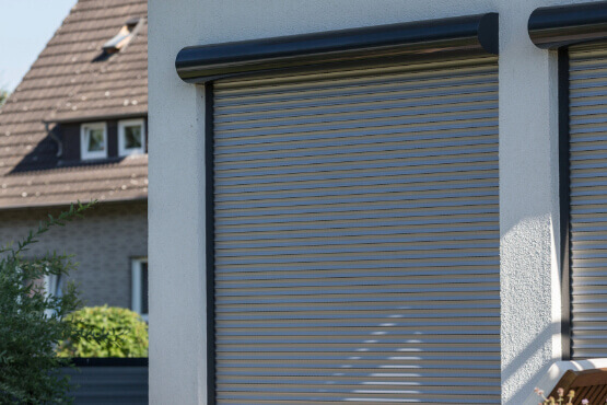 Aluminium roller shutters in their fitting position