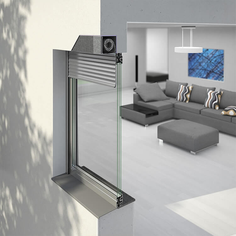 Cross-section of flush-mounted roller shutters