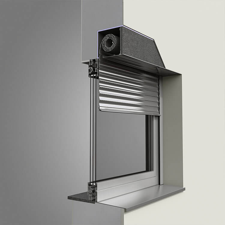Flush-mounted roller shutters as a model view