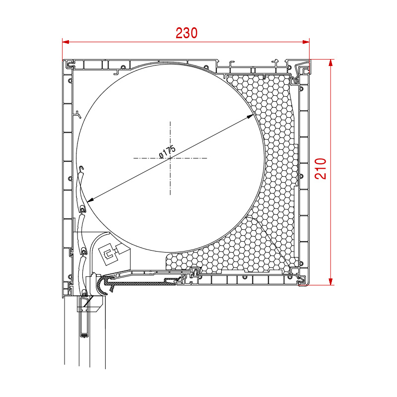 Basic roller shutter dimensions: 210 x 230