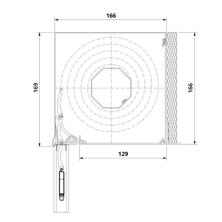 Flush front-mounted roller shutter, dimensions 166 x 166