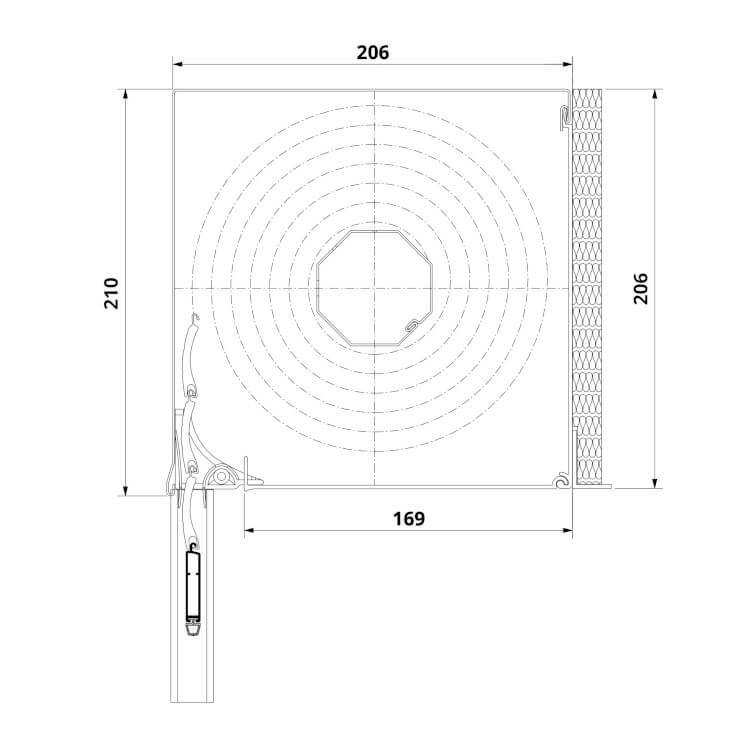 Flush front-mounted roller shutter, dimensions 206 x 206