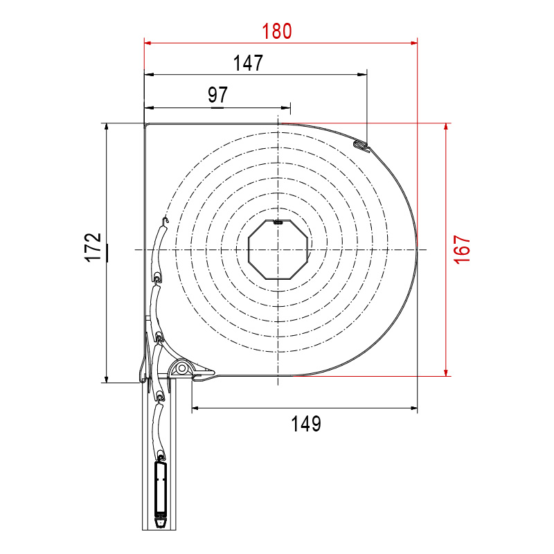 Round front mounted roller shutter, dimensions 167 x 180