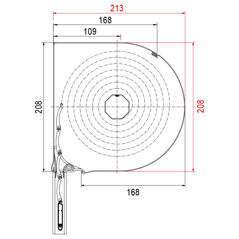 Round front mounted roller shutter, dimensions 208 x 213
