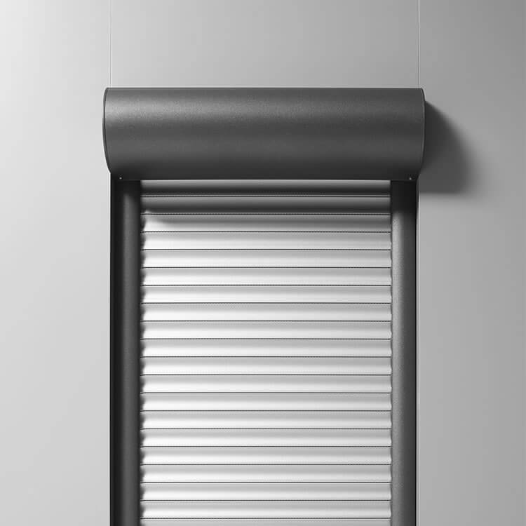 Round front mounted roller shutter with details