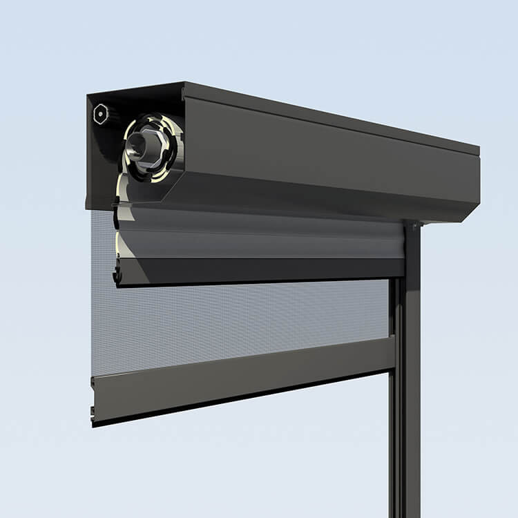 Front mounted roller shutter with insect protection