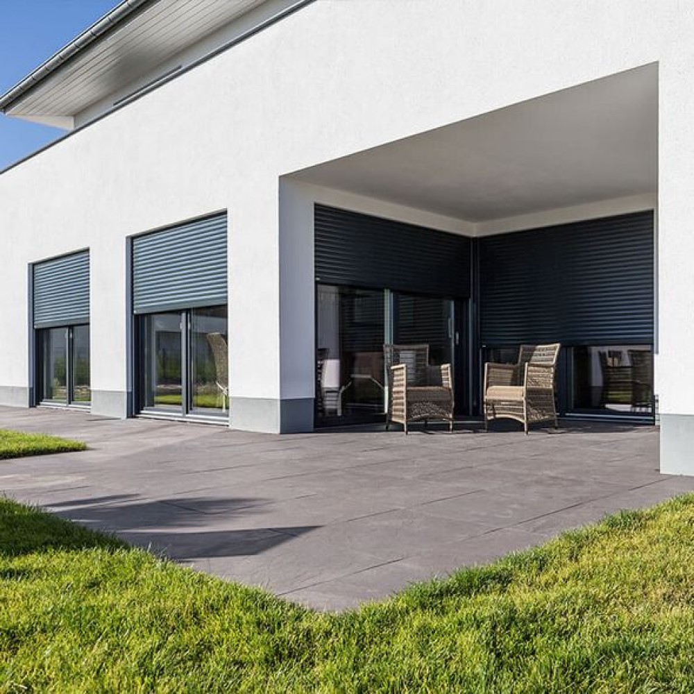 Modern anthracite top-mounted roller shutters