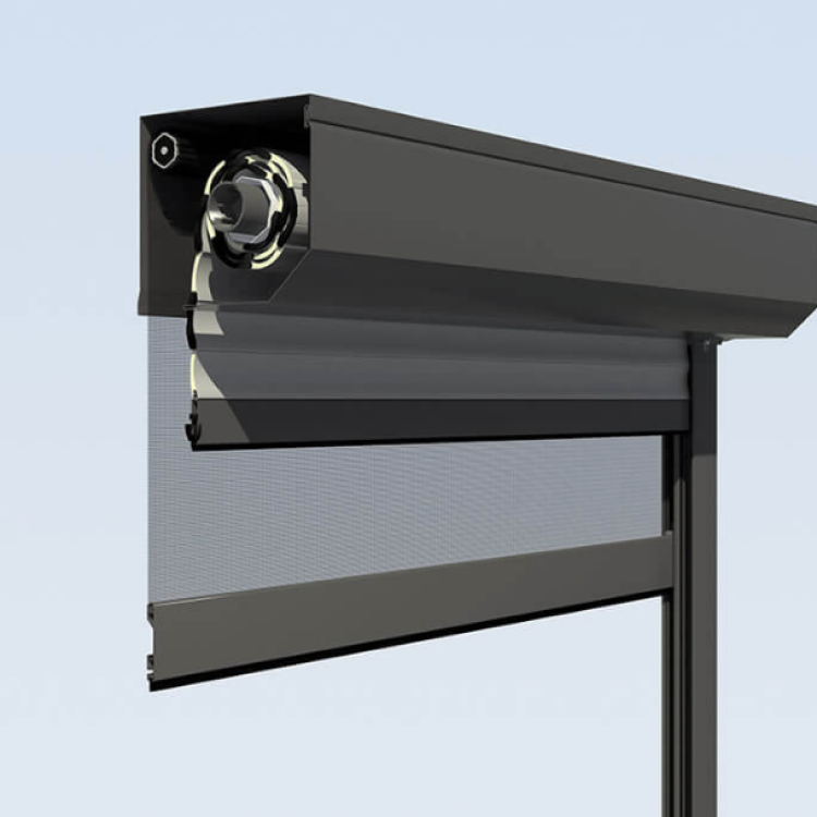 Sectional view: Roller shutter with fly screen 