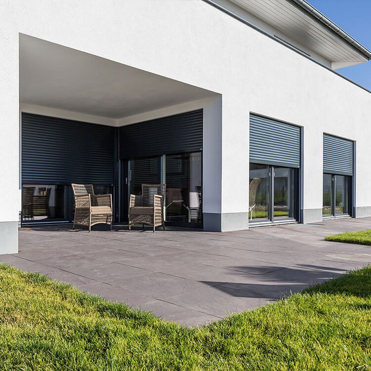 top-mounted roller shutters in front of lift-slide doors