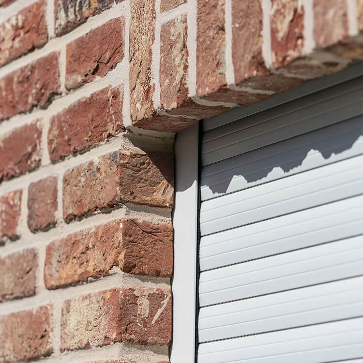 Detailed view of top-mounted roller shutters