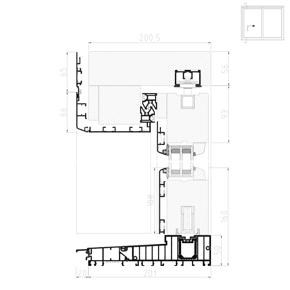 IDEALU IV 68 - scheme A vertical section of sliding sash
