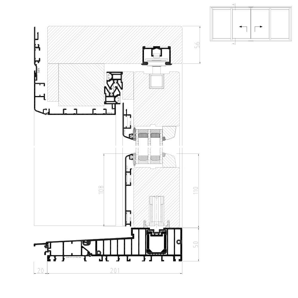 IDEALU IV 68 - scheme C vertical section of sliding sash 
