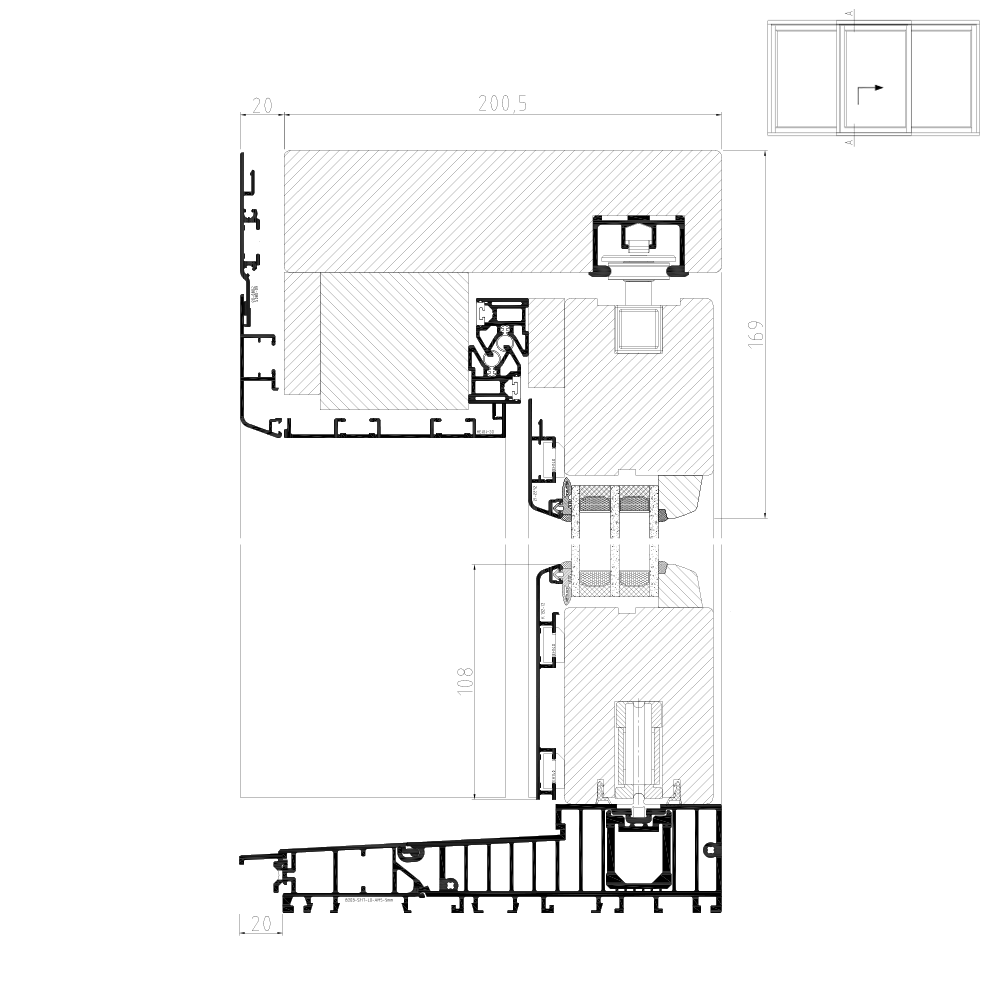  IDEALU IV 68 - scheme G vertical section of sliding sash 