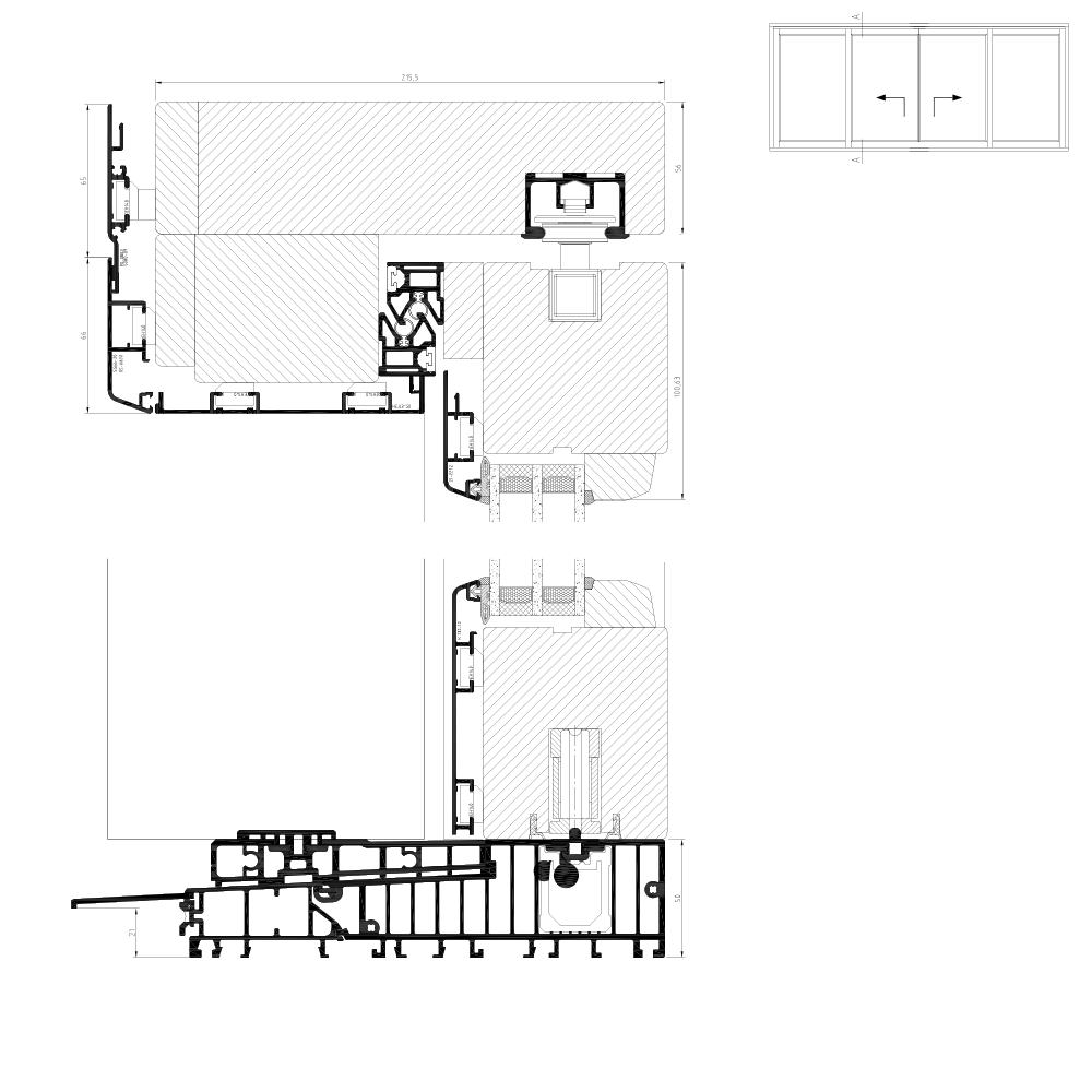  IDEALU IV 78 - scheme C vertical section of sliding sash 