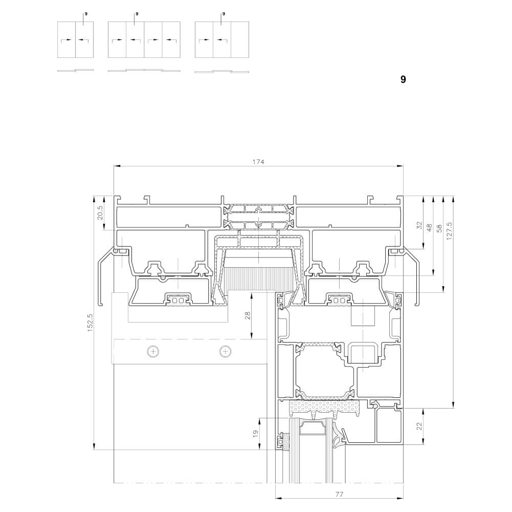 MB-77 - vertical cross-section of sliding sash
