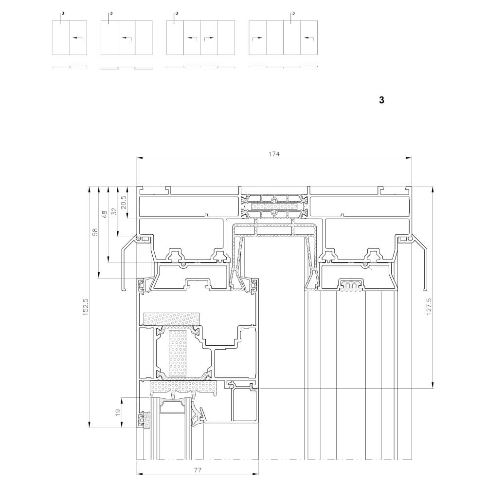  MB-77 HI - vertical cross-section of fixed panel 
