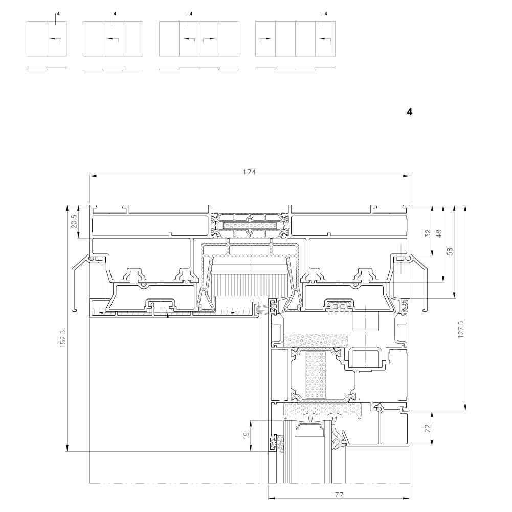  MB-77 HI - vertical cross-section of sliding sash 
